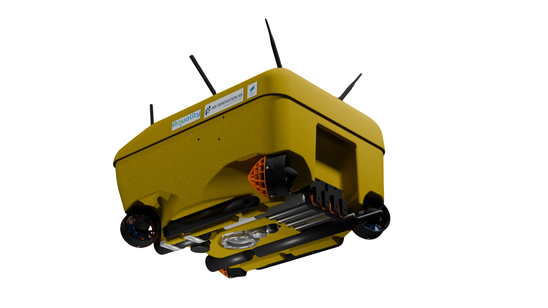 Aquality USV underside view showing multi-parameter sensor array